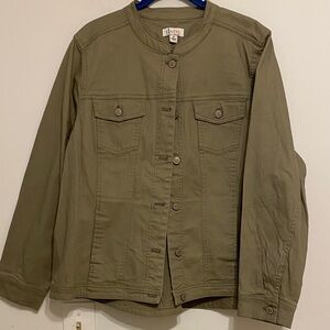 Light Olive Green Button-Up Jacket, jean texture fabric, minimal wear